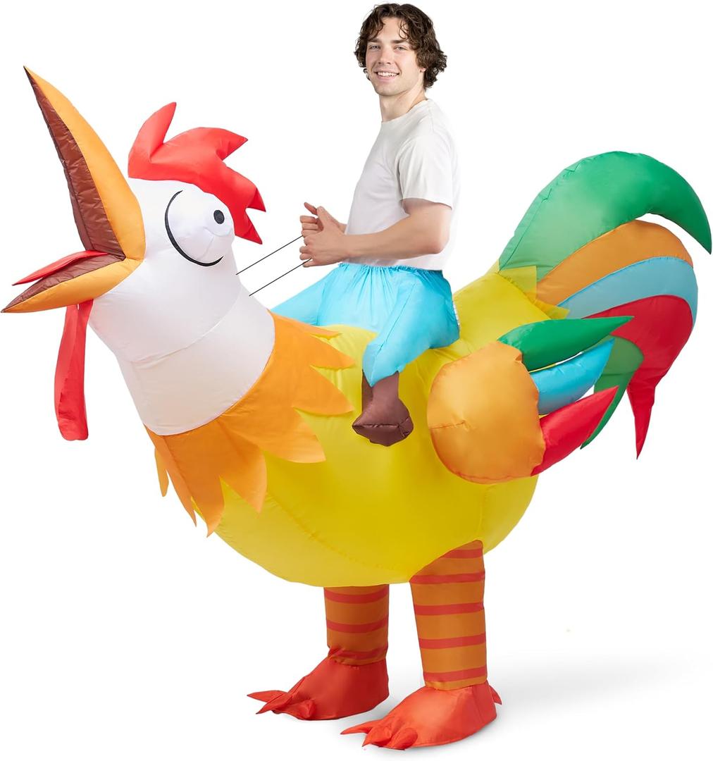 Spooktacular Creations Chicken Inflatable Costume Adult, Riding a Rooster Blow Up Funny Halloween Costume for Men Women Dress-Up Themed Cosplay Parties