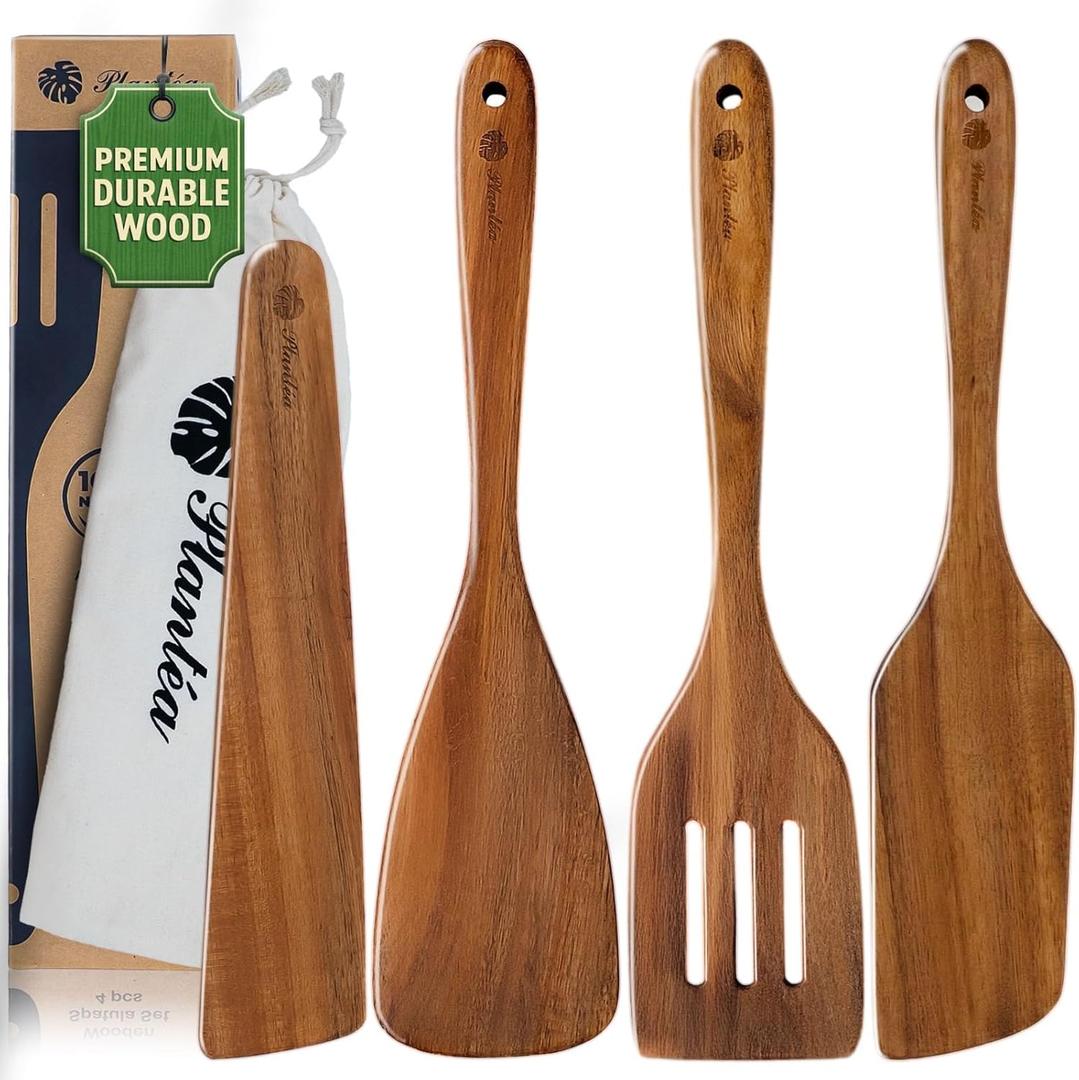 Wooden Spatula Set of 4  Acacia Wood Spatula for Cooking, Wooden Spatula for Cooking, Wood Spatula Set for Nonstick Cookware