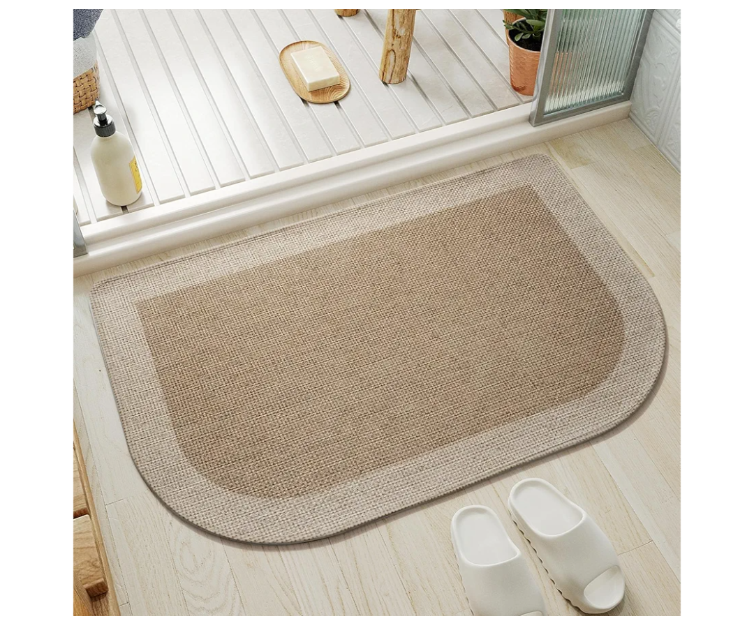 Half Circle Bath Mat, Non Slip Bath Mat, Thin Bathroom Rugs Fit Under Door Quick Dry Absorbent Washable Bathroom Mat with Rubber Backing, Brown Beige 16x24