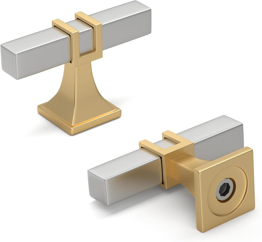 homdiy 12 Pack Brushed Nickel and Gold Cabinet Knobs Silver and Gold Cabinet Knobs Zinc Alloy Dresser Drawer Hardware Kitchen Cupboard Hardware (Single Hole)