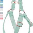 Soft Leather No Pull Dog Harness - Adjustable Step in Dog Harness with Rose Gold Heavy Duty Metal Buckle, Freedom Nylon Dog Halter Vests for Small Medium Large Dogs Easy Walking Training (Green,S)(Neck&Chest Girth 16"-20" x Width 0.8")