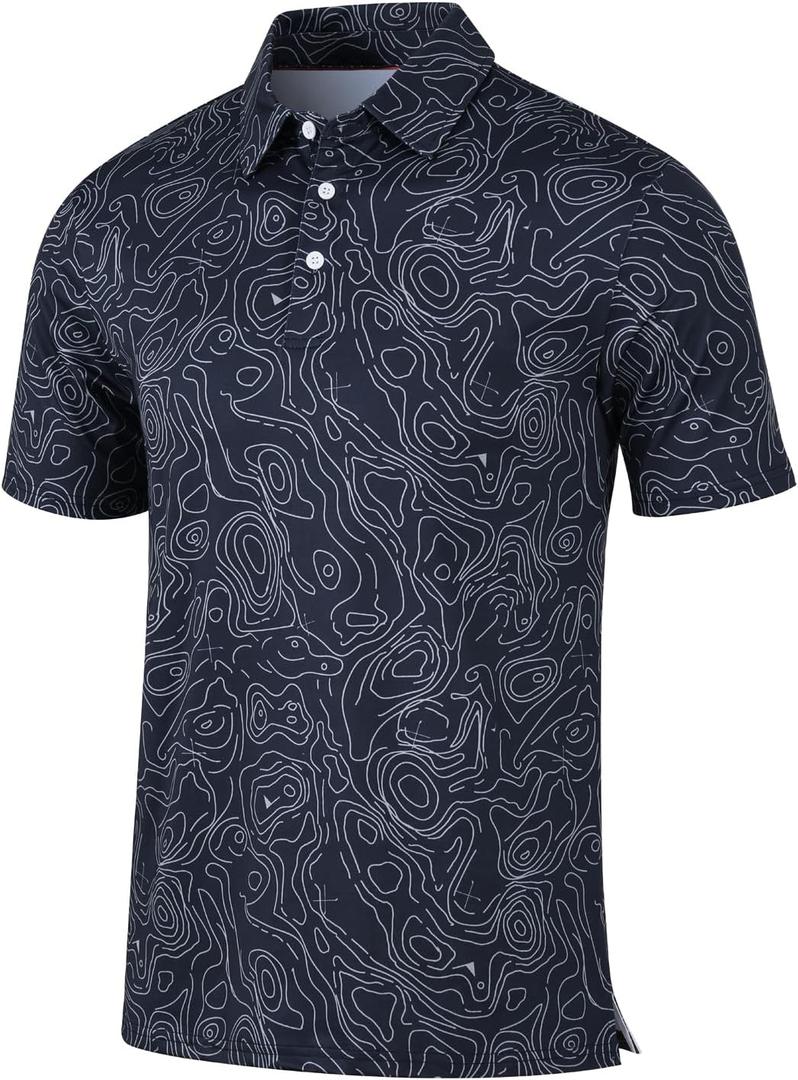 Mens Golf Shirt Short Sleeve Dry Fit Moisture Wicking Performance Collared Funny Print Golf Polo Shirts for Men (XL)