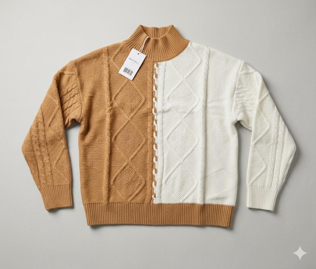 Pink Queen Women's Chunky Sweaters 2025 Fall Winter Long Sleeve Mock Neck Cable Knit Colorblock Pullover Jumper Tops, L