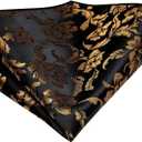Hi-Tie Mens Plaid Ties Classic Paisley Necktie with Handkerchief Cufflinks Set Business Stripe Tie (Black Gold Floral)
