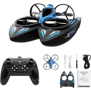 XOS Mini 3 in 1 Indoor & Outdoor Remote Drone, RC Airplane Plane, RC Quadcopter Multirotor Helicopter, RC Car & RC Boat with Auto Hovering, 3D Flips, Headless Mode for Kids Birthday Gifts