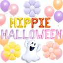 JeVenis Groovy Halloween Birthday Decorations Hippie Halloween Banner Garlands Groovy Ghoul Balloons for Retro Vintage Spooky Ghost Birthday Party Supplies (Orange1)