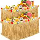 Luau Party Decorations, Grass Table Skirt for Tropical Hawaiian Party Decorations, Flower 72.8'' X 29.5'' Hawaiian Luau Party Favors & Aloha Summer Beach Themed Party Decorations Suppplies
