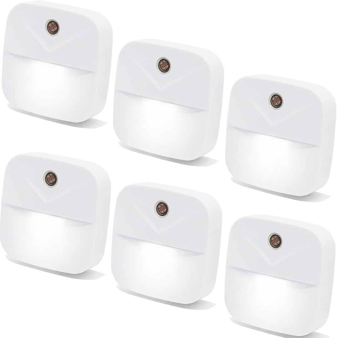 6 Pack Night Light Plug in, White LED Nightlights with Smart Dusk to Dawn Sensor, Plug into Wall Nightlights Suitable for Bedroom, Bathroom, Hallway, Kitchen, Stairs, Kids, Adults