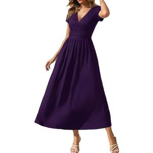 Gracyoga Women's Summer Dresses 2025 Short Sleeve Maxi Dress Casual V Neck Flowy Sundress with Pockets.XL