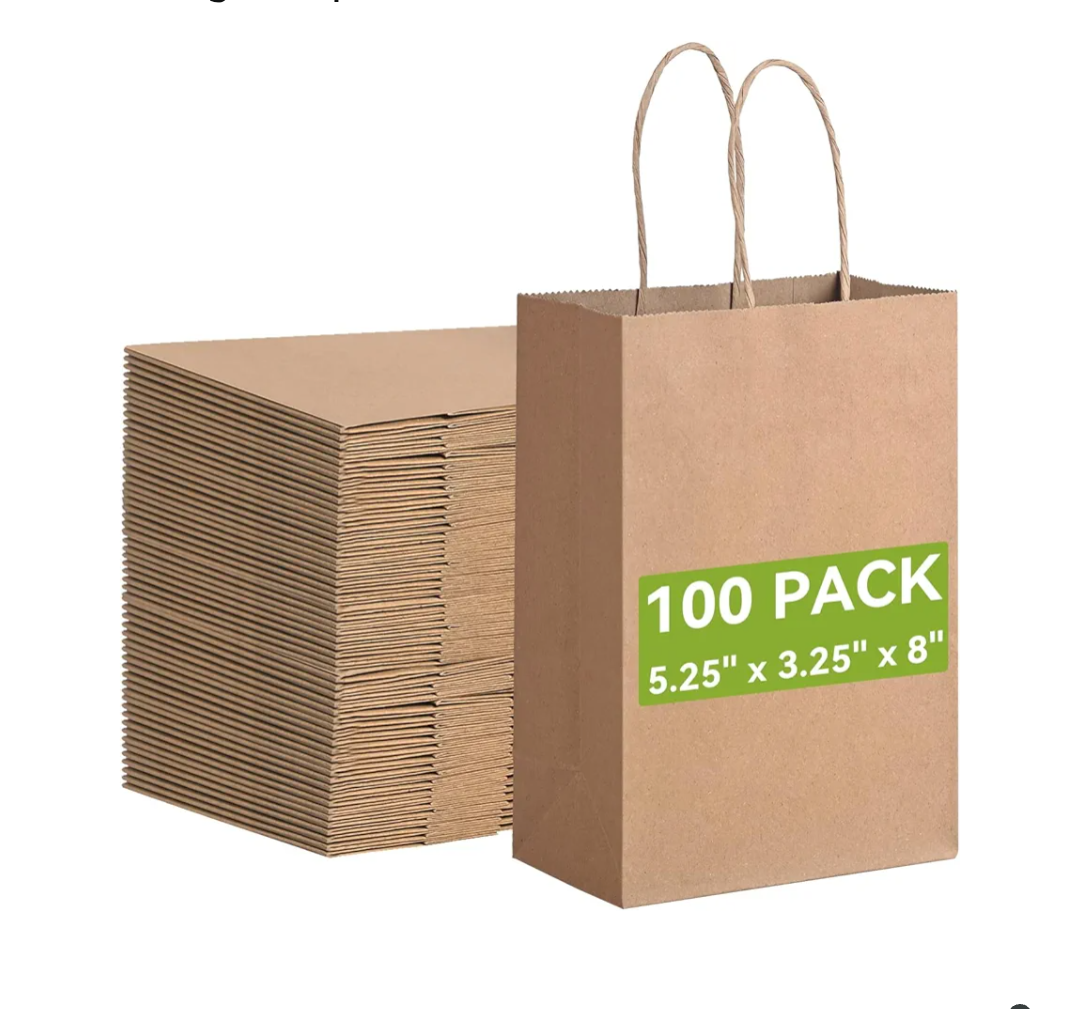 Brothersbox Small Brown Paper Bags with Handles 100PCS, 5.25 * 3.25 * 8 Inch Kraft Gift Bags Bulk for Craft Shopping Business Party Favor Retail Birthday Grocery