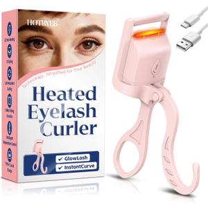 Heated Eyelash Curler, 5s Fast Heating Electric Eyelash Curler, Safe Anti-Burn Eyelash Curlers with Silicone Pad, Type-C Quick Charge, Intelligent Temp Control, 24H Long-Lasting Curls (Pink)