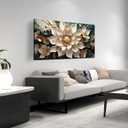 White Floral Canvas Wall Art with Gold Accents - Abstract Flower Decorative-Pictures with Teal Background Printed Painting Artwork Wall-Decor for Living Room Bedroom Office, Large Size 48x24 Inches (Lotus Blossom)