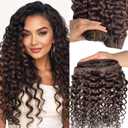 Water Wave Human Hair Bundles Sew in Hair Extensions Real Human Hair Wefts, Chocolate Brown Hair Wefts Extensions Real Human Hair Weave Bundles 20 Inch Burmese Human Hair Weft Curly Bundles 100G