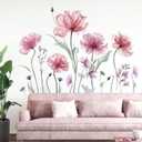 decalmile Large Flower Wall Decals Gifts for Mom Pink Watercolor Floral Blossom Wall Stickers Bedroom Living Room TV Background Home Decor