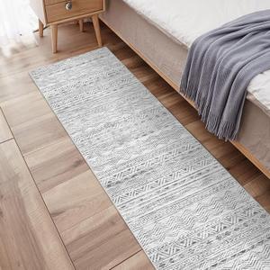 Moroccan 2'6"x8' Kitchen Runner Rug- Washable Rugs for Living Room Non Slip Floor Carpet Rubber Backing Hallway Rug with Low Pile Bedroom Mat 2'6"x8' Gray (Grey)
