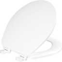 CHURCH Toilet Seat, Easy Clean Hinges Release for Deep Cleans, Durable Enameled Wood Seat, Round, White