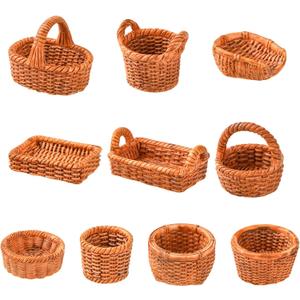 Miniature Rattan Woven Basket Figurines, 50Pcs, 10 Styles