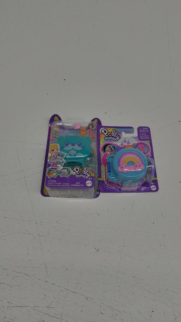 Toys for Kids 2pcs, Polly Pocket Pet Connects Otter Micro Playset, Mattel Polly Pocket Rainbow Compact Playset