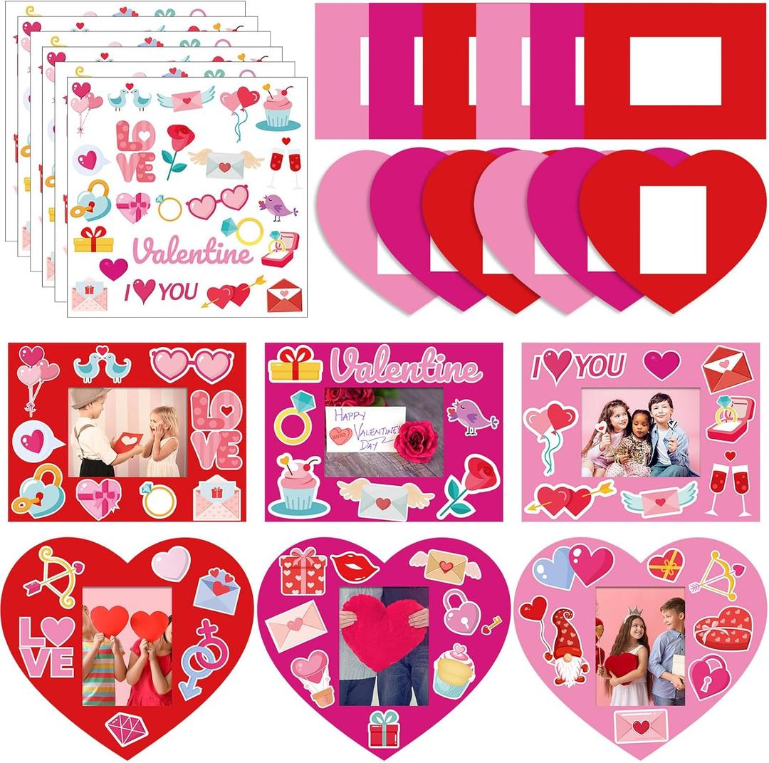 Blosssound 30 Packs Valentine's Day Picture Frame Craft Kits for Kids Valentines DIY Photo Frame Heart and Rectangle Art for Valentine Party Decoration Favor Preschool Classroom Game Activities