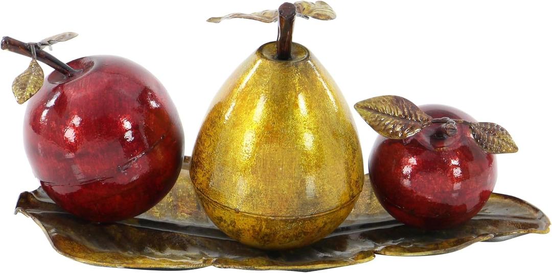Deco 79 Metal Fruit Decorative Sculpture Decorative Home Decor Statue with Platter, Accent Figurine 7" x 4" x 19", Red, 19" x 10" x 9"
