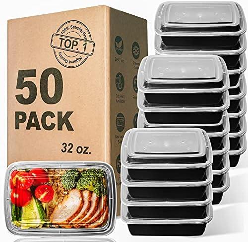 WGCC Meal Prep Containers, 32OZ 50 Pack Extra-thick Food Storage Containers with Lids, Plastic Microwavable Bento Box Reusable Storage Lunch Boxes BPA Free, Stackable, Dishwasher/Freezer Safe