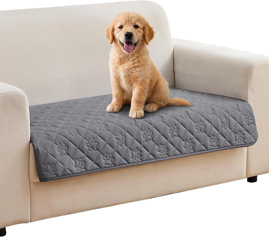 PAWFINITY Waterproof Loveseat Couch Cover for Dogs, Pee Proof Pet Blanket, Paw Print Quilted, Pet Hair Resistant, Scratch-Resistant, Washable Furniture Protector for 2 Cushion Sofa, 40x50 Inch, Grey