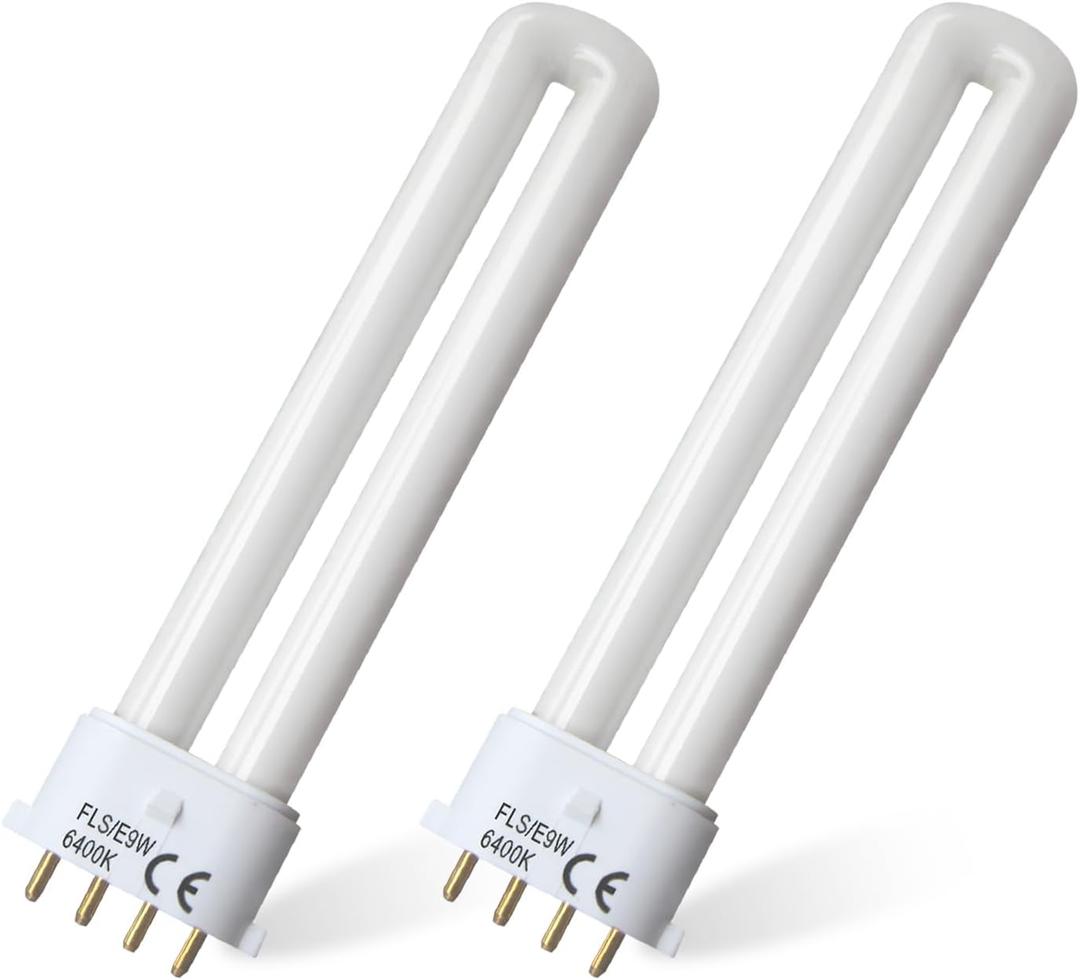 FLS/E9W Camping Lantern Bulb, 6400K, 5.5 inch, 2 Pack | Replacement for 9W Fluorescent Bulb, 4 Pin 2G7 Base, Special Size