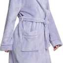 Womens Long Fleece Robe Soft Plush Robes for Women Warm Bathrobes Comfy House Coat Full-length with Pocket (L)