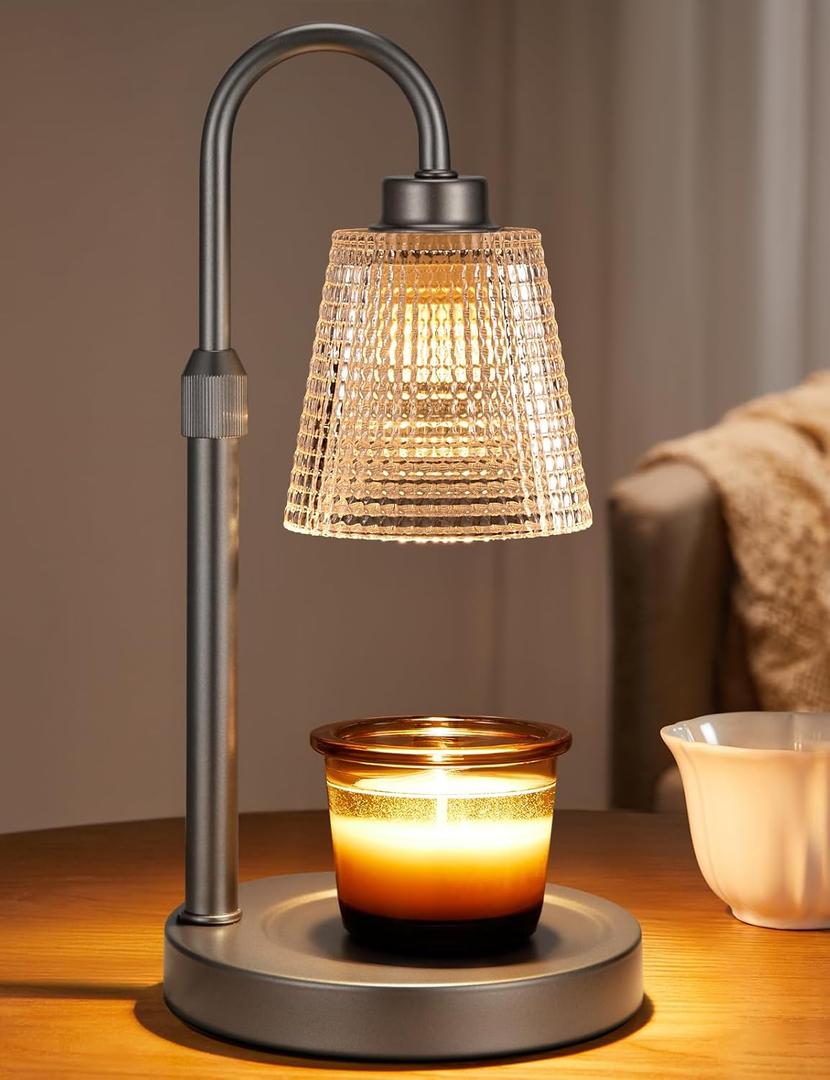 Innqoo Gray Candle Warmer Lamp with Timer, Dimmable Candle Warmer for Jar Candles, Height Adjustable Wax Melts Warmer, Birthday Gifts for Women Mom, House Warming Gifts New Home Decor (Regular(4.7 in))