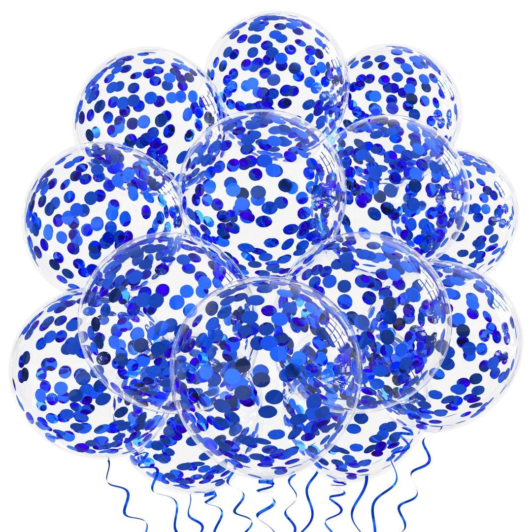 Blue Confetti Balloons, 25 Pcs Thickened 12 Inch Clear Latex Balloon with Confetti Inside for Graduation Decorations Engagement Bridal Shower Party Baby Shower Birthday Party Decoration Supplies