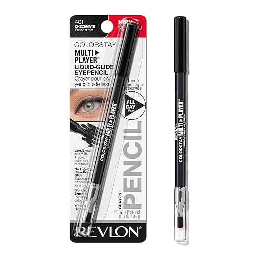 REVLON ColorStay Multiplayer LiquidGlide Eye Pencil, MultiUse Makeup With Blending Brush, Blends Then Sets, Creamy Texture, Waterproof, Smudgeproof, Longwearing, 401 Checkmate, 0.03 Oz