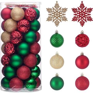 Valery Madelyn Christmas Tree Decorations Ornament Set, 50ct 2.36 Inches Red Green and Gold Shatterproof Christmas Ball Ornaments Hanging Xmas Holiday Party Decor (Large)
