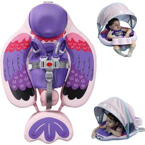 Baby Pool Float with UPF50+ 3D Adjustable Canopy, Add Tail Mambobaby Float Non Inflatable Infant Floats for Pool, Cartoon Narwhal Baby Floats (BPurple with Canopy-W05BPCTLUROHML01W05)
