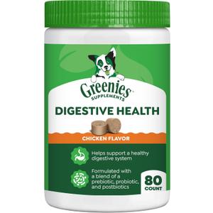 Greenies Supplements Digestive Health Probiotics for Dogs, Dog Probiotic Supplements, Chicken Flavor, 15.6 oz. Pouch of 80 Count