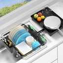 LEMIKKLE Roll Up Dish Drying Rack, Over The Sink Dish Drainer Rack, Foldable Sink Drying Rack, Anti-Slip Silicone Wrapped Dish Drainer for Kitchen Counter (Black)