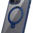 Magnetic Case for iPhone 16 Pro Max/16 Pro/16 Plus/16, Slim HD Clear Phone Case with Rotation Metal Stand Protection Cover,Blue,16 ProMax