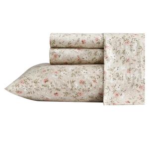 Laura Ashley - King Sheet Set, Buttery-Soft Bed Sheets with a Naturally Silky Smooth Cotton Sateen Lightweight Feel - Matching Pillowcases & Fitted Sheet (Bonnie Beige)