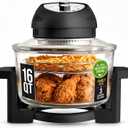 Granitestone 16 Qt Large Glass Air Fryer Non Toxic, Black | PFOA PTFE BPA Free, Large Family Sized Airfryer Cooker with 3 Cooking Sections, No Preheat, Self Cleaning, Dishwasher Safe
