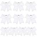 DEEKA 10 PCS 8" Rhinestones Large Cheer Hair Bows Glitter Cheer Ponytail Holder Handmade for Teen Girls Softball Cheerleader Sports -White