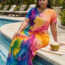 SUZONANA Plus Size Maxi Dress for Curvy Women Summer Casual Sundress Short Sleeve Loose Vacation Dress, 4XL