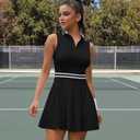 Golf Dress for Women Tennis Dresses Elastic Waist Polo Collar Sleeveless Sport Active Exercise Workout Athletic Dress (Black, L)
