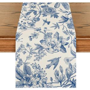 Artoid Mode Peony Azalea Sketchy Flower 210 GSM Spring Table Runner, Seasonal Summer Kitchen Dining Table Decoration for Home Party Decor 13x72 Inch (Blue)