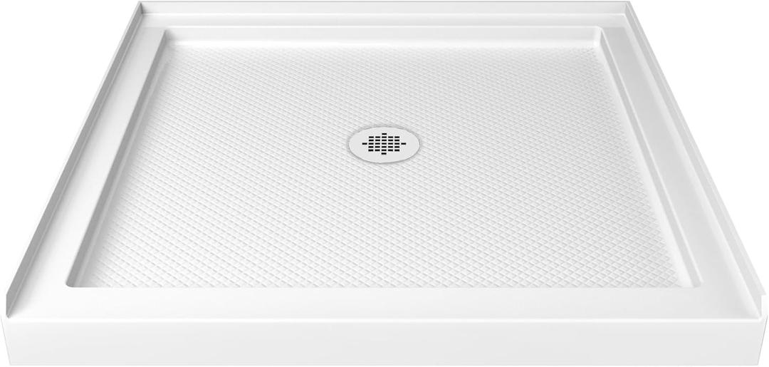 DreamLine SlimLine 36 in. D x 36 in. W x 2 3/4 in. H Center Drain Single Threshold Shower Base in White, DLT-1136360