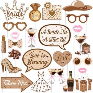 Kreatwow Martini Bachelorette Party Decorations 24Pcs Espresso Martini Party Photo Props Espresso Martini Bow Love is Brewing Bridal Shower A Bride in A Tini Bit Decor for Bachelorette Birthday (Brown)