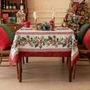 Softalker Christmas Jacquard Rectangle Tablecloth, Winter Vintage Holly Waterproof Table Cloth, Xmas Farmhouse Fabric Table Cover for Holiday, Dining, Party Decor, DHHolly 60 x 120 Inch