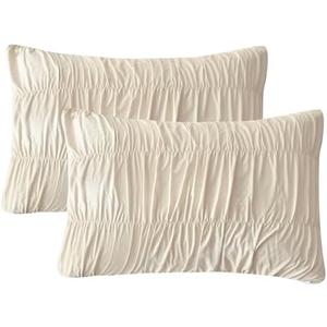 QSH Ruched Pillowcases Queen Size Set of 2, Wheat Shabby Pillow Shams 20"x30", Boho Chic Bedding Pillow Covers Queen Ultra Soft and Breathable Microfiber Pillow Sham Set