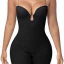 SHAPESHE Strapless Shapewear for Women Backless Bodysuit Tummy Control Built-in Bra Low Back Deep U Plunge Body Shaper Large