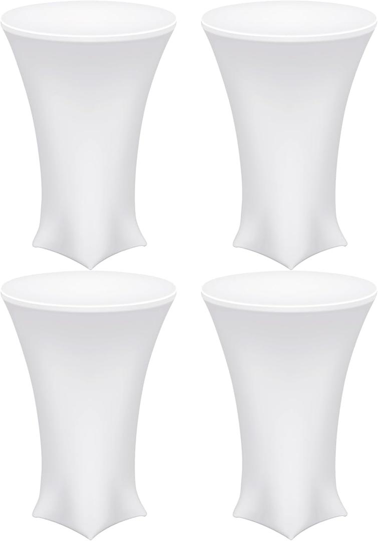 uxcell 4pcs Round Cocktail Tablecloth 24" x 43", Highboy Spandex Stretch Tablecloth Table Cover, Fitted High Top Table for Bar Wedding Party, (White)