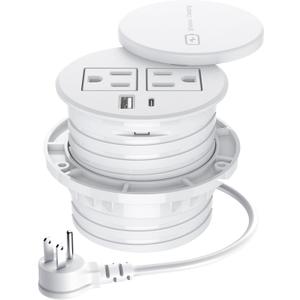 Recessed Power Grommet 3-inch Hole, 15W Wireless Charger, 20W USB C Fast Charging Station,2 AC Plug, Flush Mount Countertop Outlet, Workspace Essential Desk Hole Cover for Cables White