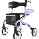 Super Lightweight Rollator Walker for Seniors, Foldable Rolling Walker with Seat and 8" Rubber Wheels for All Terrain, Unique Design Aluminium Frame Sturdy Walkers for Traveling - Purple